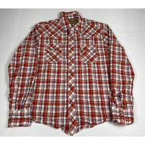 Wrangler Retro Men Large Red White Plaid Western Snap Button Shirt Long Sleeve